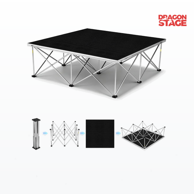 4x4ft Heavy Duty Portable Stage Platform Modular Event Stage Deck with Folding Riser System for DJ, Wedding and Small Events