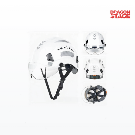 Safety Helmet with Integrated Face Shield for Event Setup and Installation Work